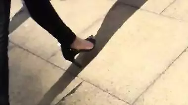indian girl walking through town with sexy feet