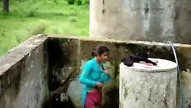 Cute Desi Girl Out Door bathing part 2